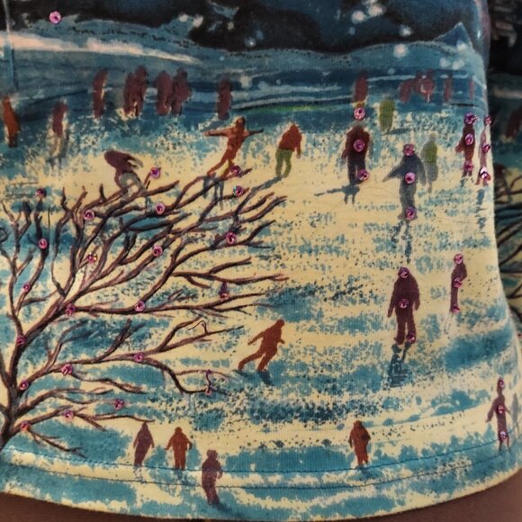 City Winter Scene Beaded & Sequined Long Sleeve T-shirt by Carrie Allen Size M - Picture 3 of 9